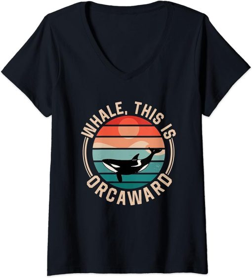 Womens Whale This Is Orcaward Awkward Orca Orcas Humor V-Neck T-Shirt