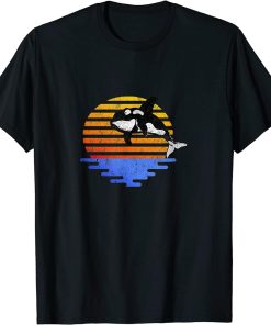 Distressed Retro Orca, Killer Whale Sunset Graphic Design T-Shirt