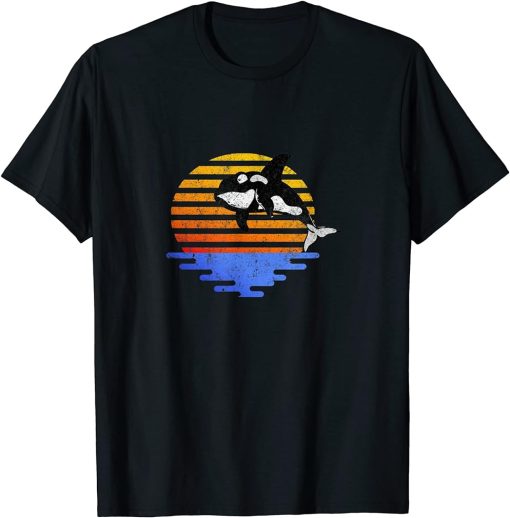 Distressed Retro Orca, Killer Whale Sunset Graphic Design T-Shirt
