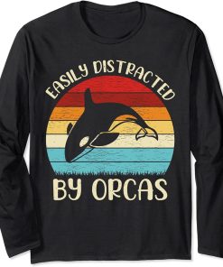 Vintage Orca Animal Lover Easily Distracted By Orcas Long Sleeve T-Shirt