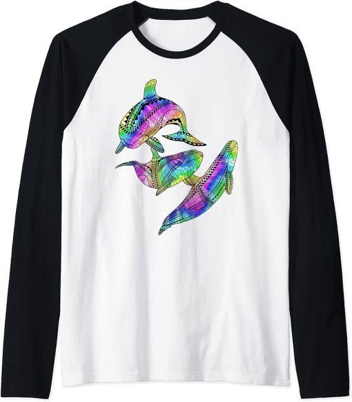 Tie Dye Tribal Orca Killer Whales Raglan Baseball Tee