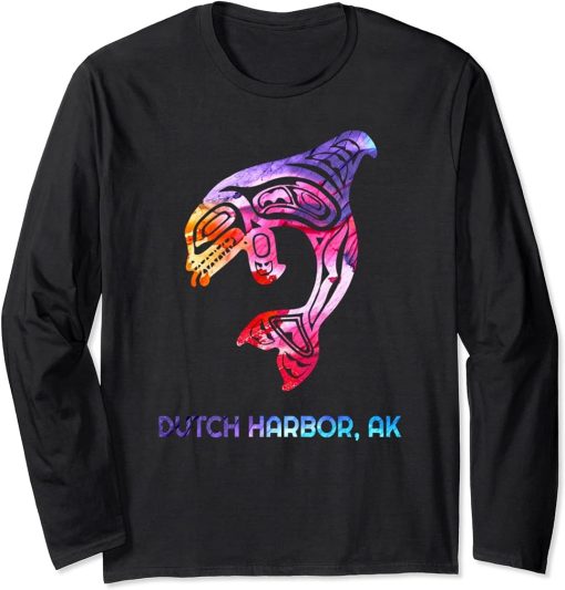 Dutch Harbor Alaska Native American Indian Orca Killer Whale Long Sleeve T-Shirt