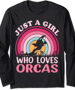 Orca Fish Vintage Retro Just A Girl Who Loves Orcas Long Sleeve T-Shirt