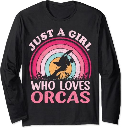 Orca Fish Vintage Retro Just A Girl Who Loves Orcas Long Sleeve T-Shirt