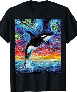 Orca Starry Night Killer Whale Sunset Ocean Art by Aja T-Shirt