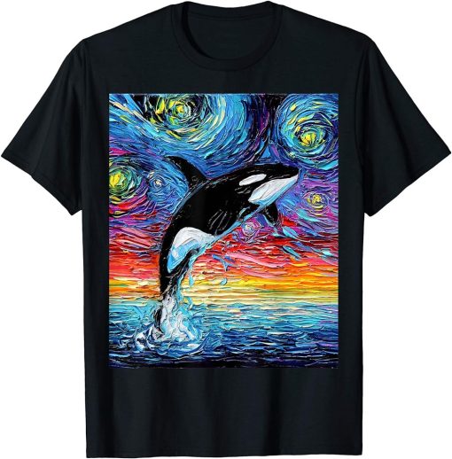 Orca Starry Night Killer Whale Sunset Ocean Art by Aja T-Shirt