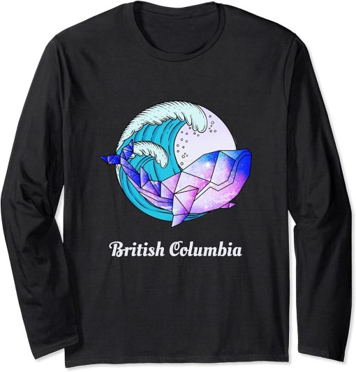 British Columbia Japanese Paint Geometric Orca Killer Whale Long Sleeve T-Shirt